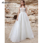 Vestido de noiva sexy com lantejoulas e glitter NumberSea, cor marfim, renda branca