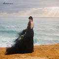 NumberSea Sexy Abito da Sposa Gotico Nero da Spiaggia con Maniche Lunghe