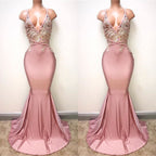 Sexy Lace-Appliques Sleeveless Mermaid Spaghettis-Strap Evening Gowns