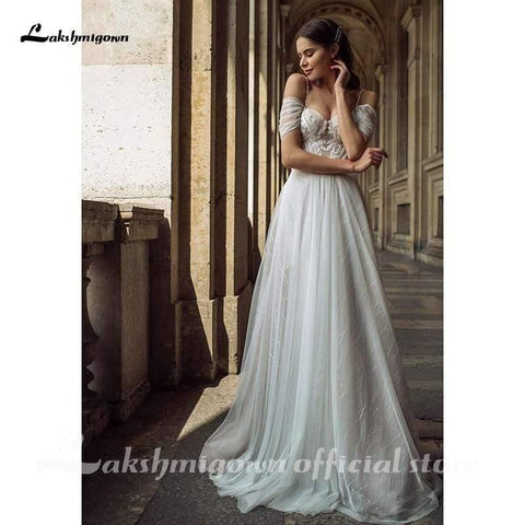 Vestido de noiva de praia em tule com renda sexy NumberSea Boho ombro a ombro