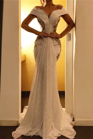Sexy langes schulterfreies rückenfreies Abendkleid im Meerjungfrauenstil mit Flügelärmeln