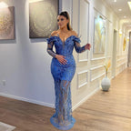 Sexy Long Mermaid Off the Shoulder Tulle Lace Formal Evening Dresses by BIZTUNNEL