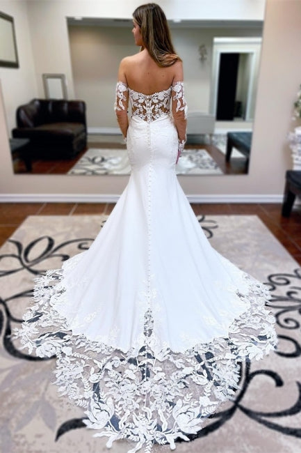 Sexy langes Meerjungfrau-Sweetheart-Spitzen-Brautkleid mit langen Ärmeln