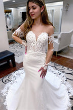 Sexy langes Meerjungfrau-Sweetheart-Spitzen-Brautkleid mit langen Ärmeln