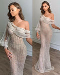 Sexy langes One-Shoulder-Meerjungfrauen-Ballkleid mit Pailletten und Puffärmeln