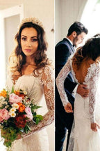 Sexy Meerjungfrau-Langarm-Hochzeitskleid aus weißer Spitze