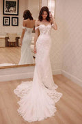 Sexy Trägerlos Applikation Strandkleid mit Hofzug Elfenbein Elegante Hochzeitskleider
