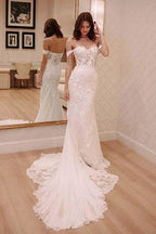 Sexy Trägerlos Applikation Strandkleid mit Hofzug Elfenbein Elegante Hochzeitskleider