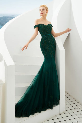 Sexy schulterfreies Meerjungfrau-Abend-Partykleid, rückenfreies Tüll-Ballkleid