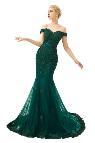 Sexy schulterfreies Meerjungfrau-Abend-Partykleid, rückenfreies Tüll-Ballkleid