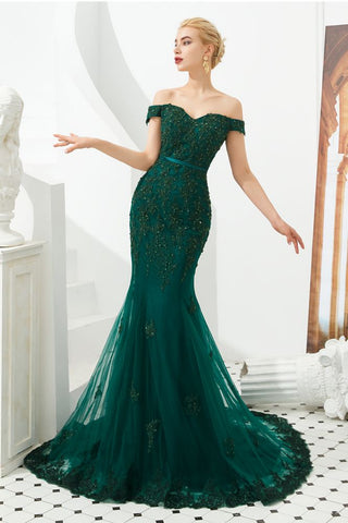 Sexy schulterfreies Meerjungfrau-Abend-Partykleid, rückenfreies Tüll-Ballkleid