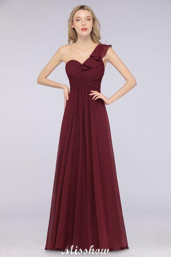 Sexy One-Shoulder Sweetheart Sleeveless Bridesmaid Dress Ruffles Beach Wedding Party Dress
