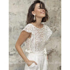 Vestidos de Noiva Sexy NumberSea com Costas Abertas e Manga Curta em Renda