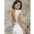 Vestidos de Noiva Sexy NumberSea com Costas Abertas e Manga Curta em Renda