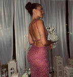 Sexy Lange Meerjungfrau Rundhals Pailletten Offener Rücken Abendkleider