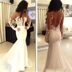 Sexy Hübsche Meerjungfrau Rückenfreies Langarm Elegantes Brautkleid
