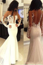 Sexy Hübsche Meerjungfrau Rückenfreies Langarm Elegantes Brautkleid