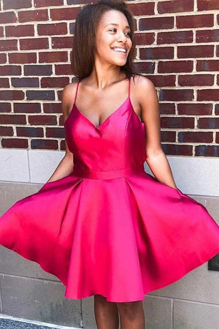 Sexy rotes A-Linien-Heimkehrkleid mit Spaghettiträgern, kurzes Partykleid PD153