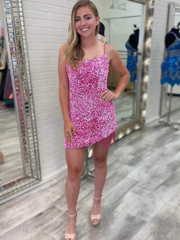 Sexy Königsblau-Träger-Pailletten-Ärmelloses Kurzes Homecoming-Kleid