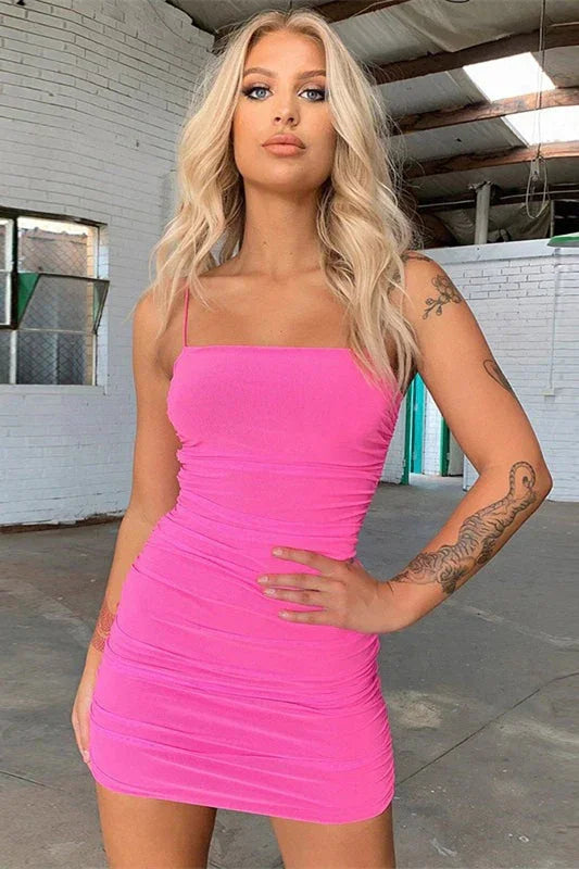 Sexy Satin Gerafft V-Ausschnitt Spaghettiträger Trägerlos Homecoming-Kleid