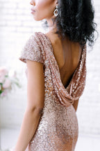 Sexy Sequined Bridesmaid Dresses Rose Gold Long Wedding Guest Dresses