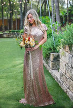 Sexy Sequined Bridesmaid Dresses Rose Gold Long Wedding Guest Dresses