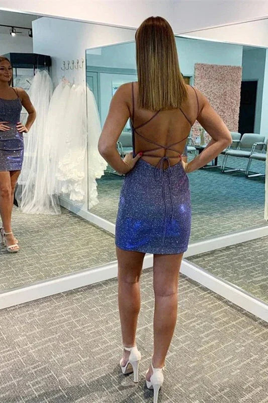 Sexy Paillettenbesetzte Spaghettiträger V-Ausschnitt Trägerlos Homecoming-Kleid