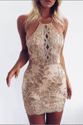 Robe sexy gainée à paillettes mini pour soirée, robe pour bal de fin d'études, robe de remise de diplôme PD407