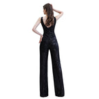 Sexy glänzender ärmelloser Ball-Jumpsuit mit silbernen Pailletten und V-Ausschnitt