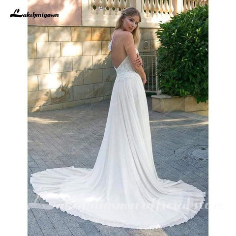 Vestido de noiva de praia com fenda lateral sexy NumberSea para o verão