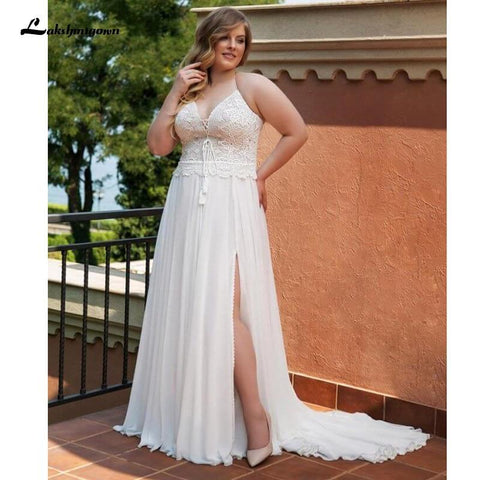 Vestido de noiva de praia com fenda lateral sexy NumberSea para o verão