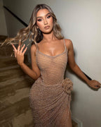 Sexy Sweetheart Sequins Spaghetti Strap Long Split Evening Dresses