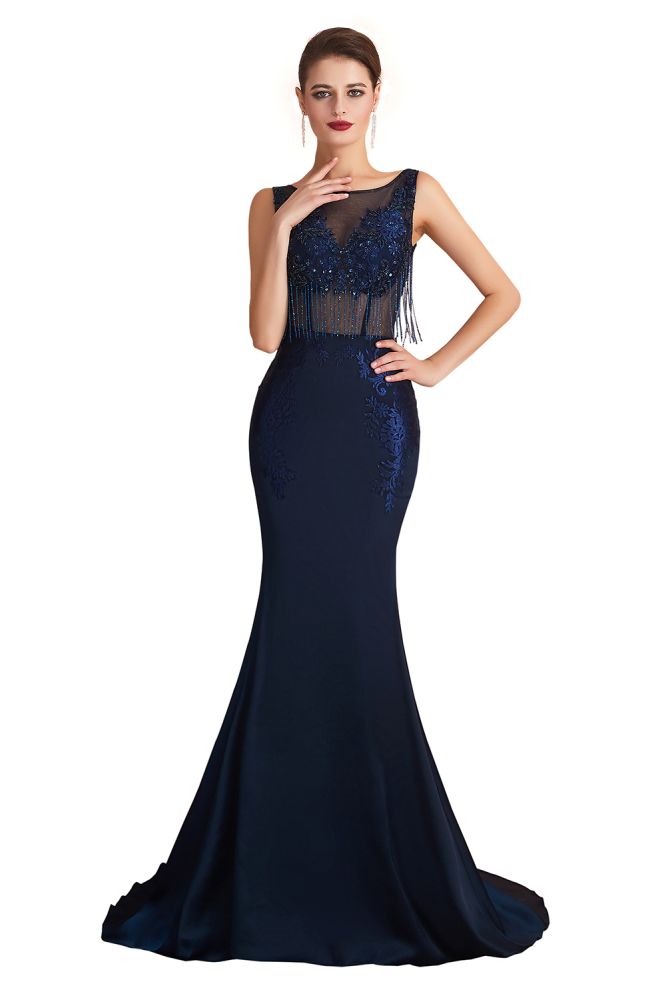 Sexy ärmelloses Meerjungfrau-Ballkleid, rückenfreies Satin, glitzernde Pailletten, Abendkleid