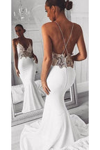 Sexy Trägertops Hübsche Meerjungfrau Lange Strand Elegante Hochzeitskleider mit Spitze