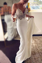 Sexy Trägertops Hübsche Meerjungfrau Lange Strand Elegante Hochzeitskleider mit Spitze