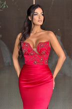 Vestidos de baile compridos de cetim sereia, sem alças, sexy, com racha