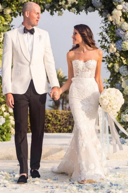 Sexy trägerloses Sweetheart-Mermaid-Hochzeitskleid Brautkleider mit Spitze