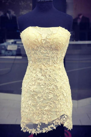 Sexy trägerloses, enges, rotes, kurzes Ballkleid aus Spitze für die Heimkehr PD394