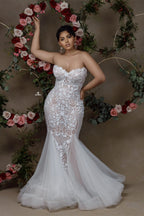 Sexy Sweetheart schulterfreies Spitzen-Meerjungfrauen-Brautkleid mit Applikation
