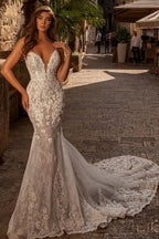 Sexy süßes trägerloses Meerjungfrau-Spitzen Brautkleid