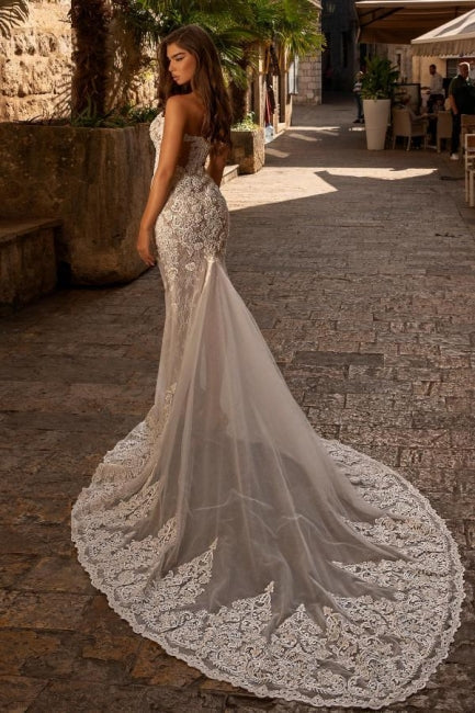 Sexy süßes trägerloses Meerjungfrau-Spitzen Brautkleid