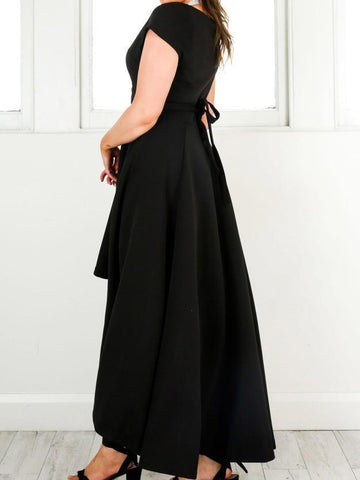 Sexy Satin-Heimkehrkleid mit V-Ausschnitt und Flügelärmeln, High Low PD073