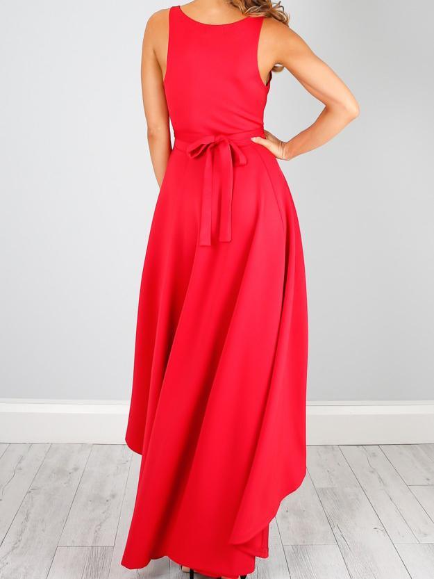 Sexy V Neck High Low Long Homecoming Dress with Sash PD074