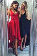 Sexy V-Ausschnitt High Low Langes Homecoming-Kleid mit Schärpe PD074