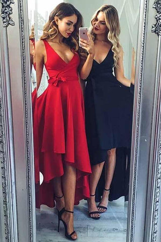 Sexy V-Ausschnitt High Low Langes Homecoming-Kleid mit Schärpe PD074
