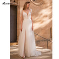 NumberSea Sexy Top à Encolure en V Dentelle Dos Nu en Tulle Robe de Mariée Boho