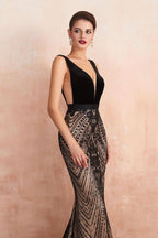 Sexy V-Ausschnitt Schlankes Meerjungfrau Abendkleid Ärmelloses Ballkleid