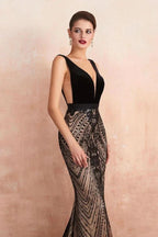 Sexy V-Neck Slim Mermaid Evening Gown Sleeveless Prom Dress by misshow.com