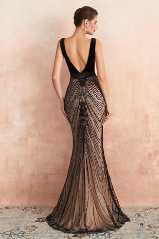 Sexy V-Ausschnitt Schlankes Meerjungfrau Abendkleid Ärmelloses Ballkleid