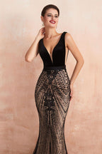 Sexy V-Ausschnitt Schlankes Meerjungfrau Abendkleid Ärmelloses Ballkleid